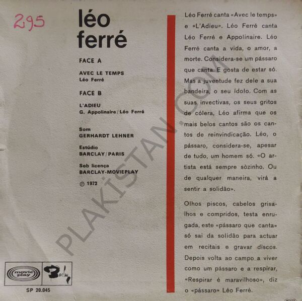 Léo Ferré – Avec Le Temps 45 lik PLAK