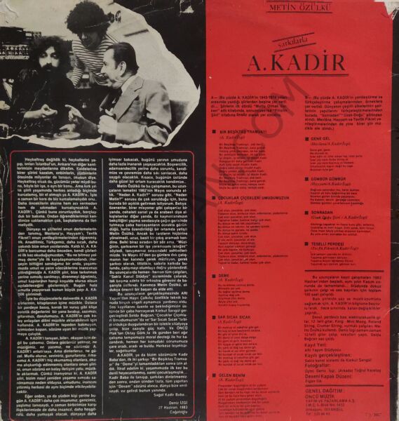 Metin Özülkü Şarkılarla A.Kadir Lp