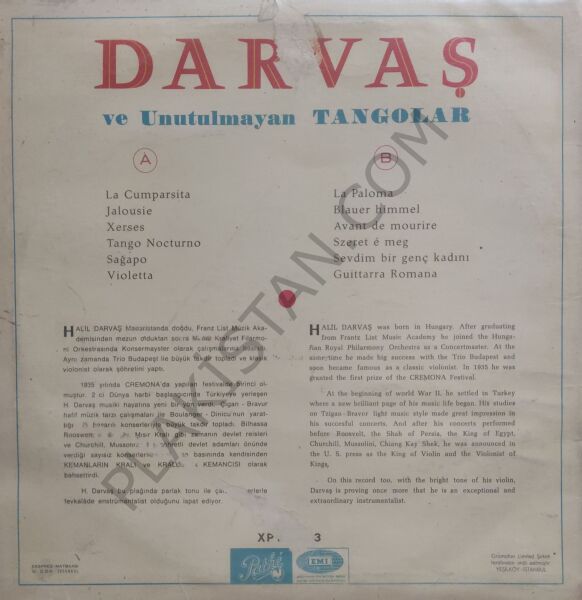 Halil Darvaş ve Unutulmayan Tangolar LP PLAK