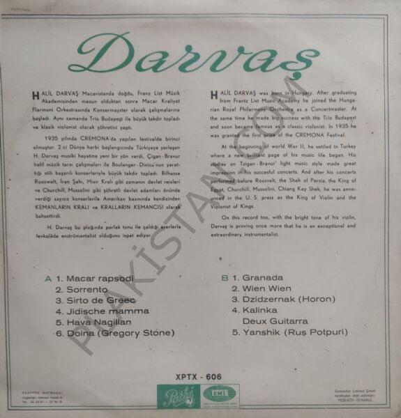 Halil Darvaş Macar Halk Şarkıları ve Potpurileri LP PLAK