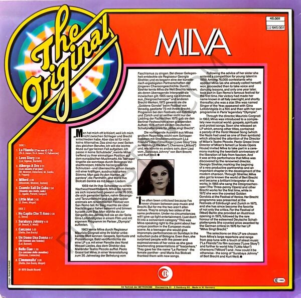 Milva  The Original  BELLA CIAO LP PLAK