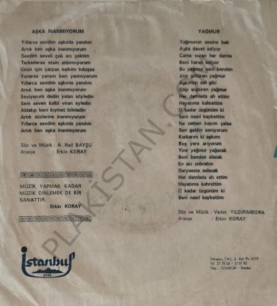 Erkin Koray - Aşka inanmıyorum 45 LİK PLAK