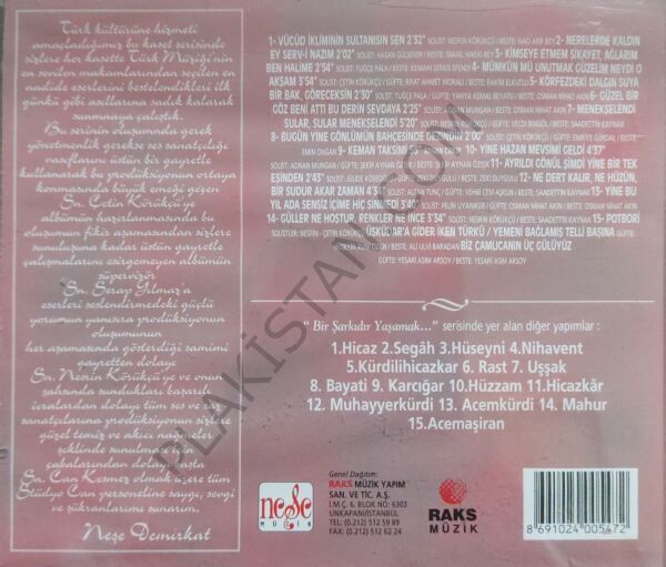 Bir Şarkıdır Yaşamak - Rast - Nihavent - Acemaşiran - Kürdilihicazkar - CD