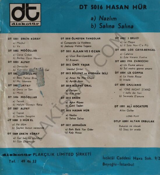 Hasan Hür Salına salına 45 LİK PLAK