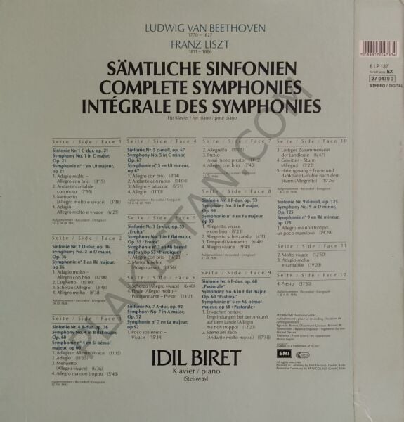 BEETHOVEN - LISZT - IDIL BIRET – SÄMTLICHE SINFONIEN 6 LP PLAK