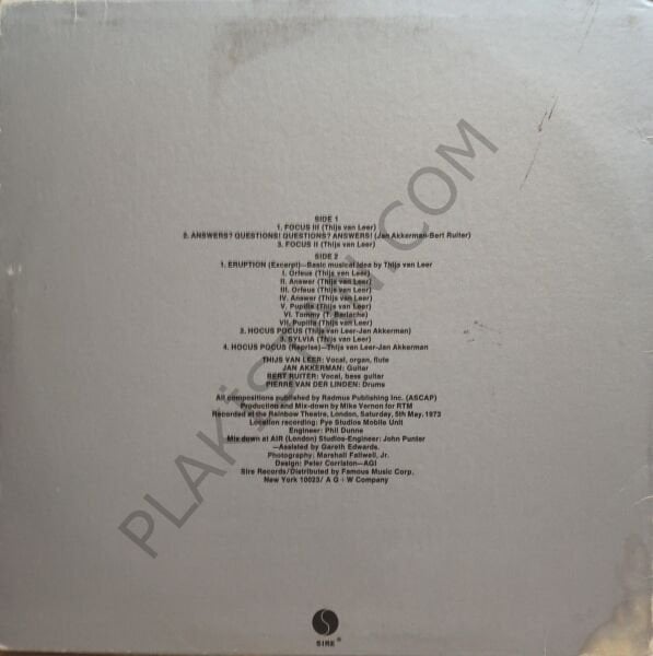 Focus  Live At The Rainbow LP PLAK