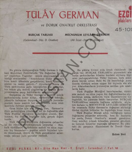 Tülay German ( Temiz kapak )  Burçak Tarlası 45lik