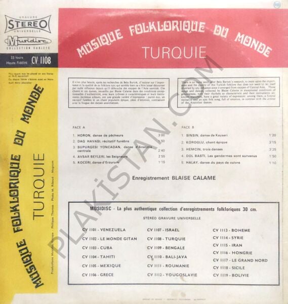 Musiaue Folklorique Du Monde Turquie LP