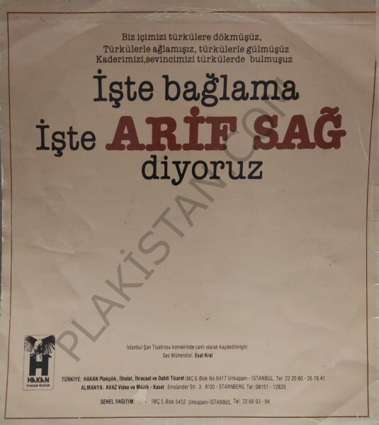 Arif Sağ İşte Bağlama İşte LP PLAK