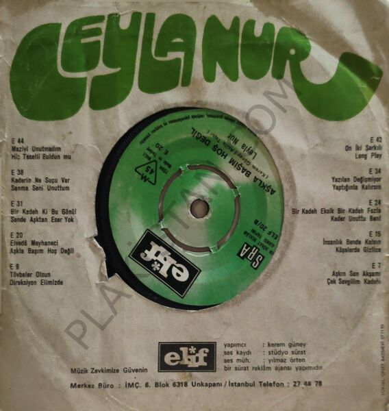 Leyla Nur - Elvada Meyhaneci 45 LİK PLAK