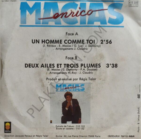 Enrico Macias – Un Homme Comme Toi / Deux Ailes Et Trois Plumes 45 LİK PLAK