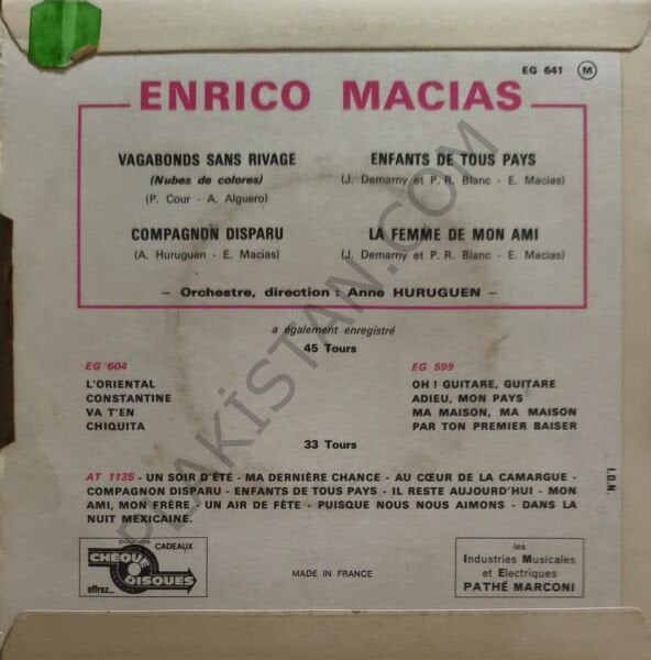 ENRICO MACIAS - LA FEMME MON AMI ( ARKADAŞIMIN AŞKISIN )  1963 FRANSA BASIM 4 ŞARKI EP PLAK