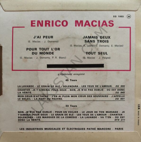 Enrico Macias – J'ai Peur 4 ŞARKI EP PLAK