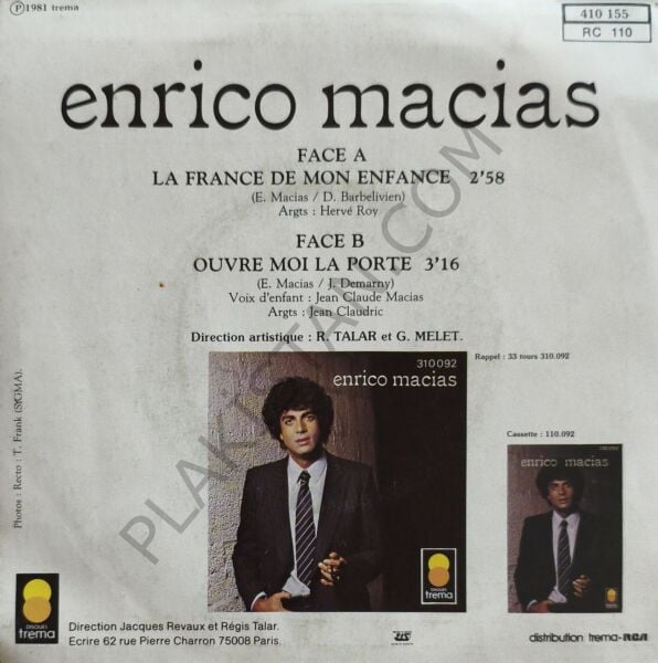 Enrico Macias – La France De Mon Enfance 45 LİK PLAK