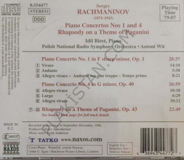 RACHMANINOV: Piano Concertos Nos. 1 and 4 / Rhapsody on a Theme of Paganini CD