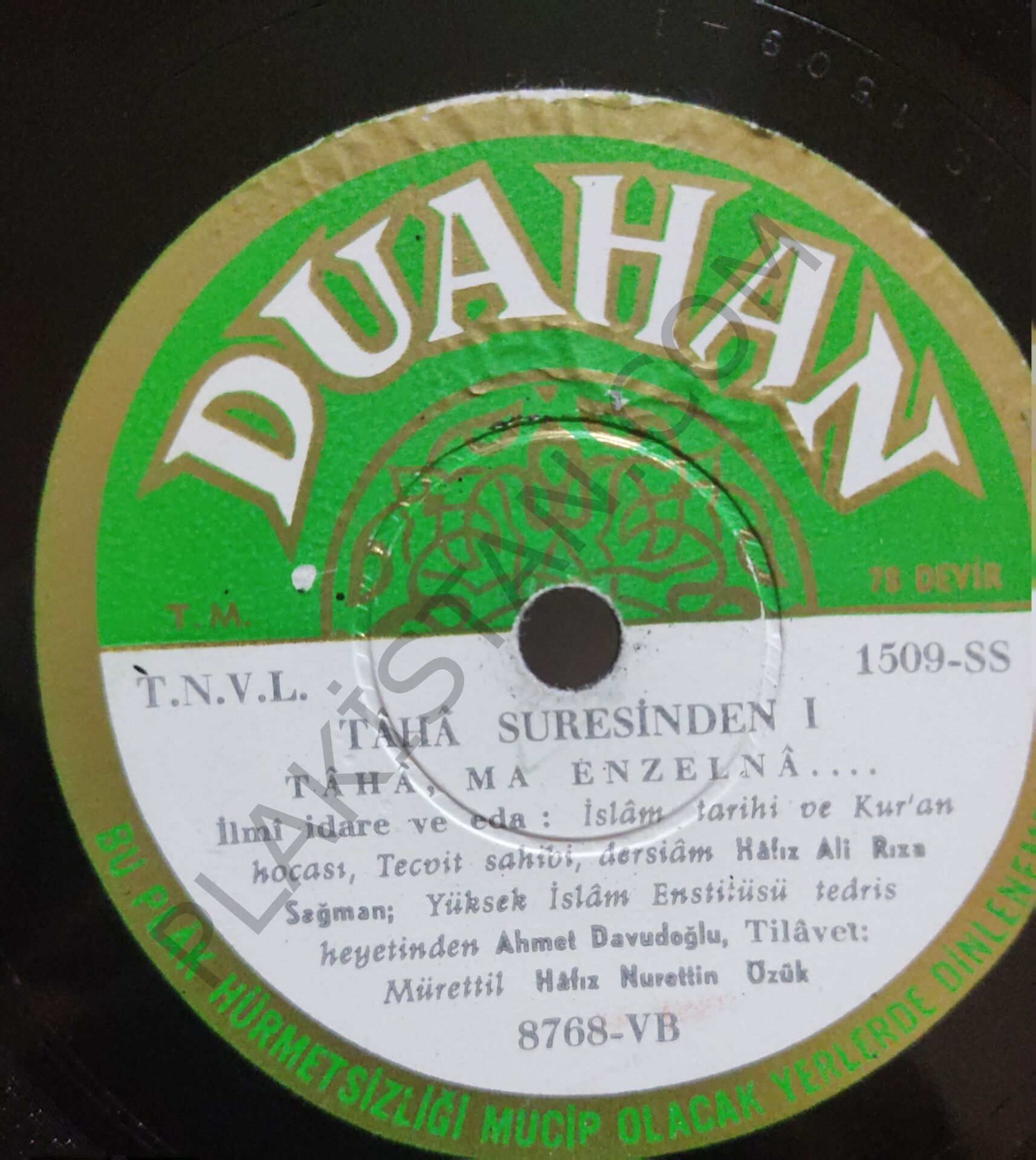 Hafız Nurettin özük- Taha Suresiden -78 Devir taş plak