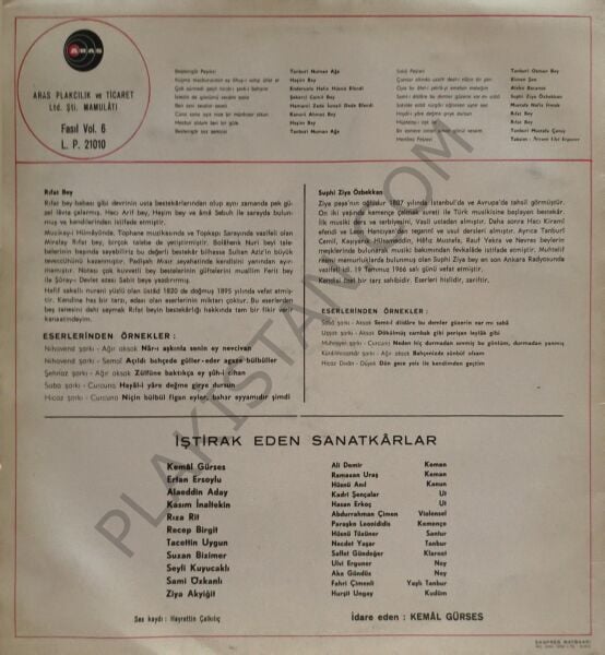 Kemâl Gürses &  Bestenigâr Sabâ Faslı Volüm 6 LP PLAK