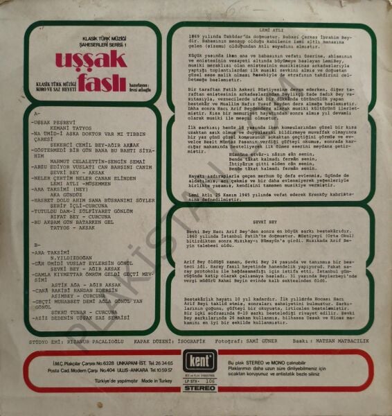 Fevzi Atlıoğlu, Klasik Türk Müziği Koro Ve Saz Heyeti &  Uşşak Faslı LP PLAK