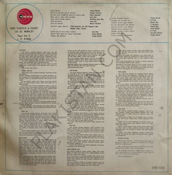 Kemâl Gürses &  Kürdilihicazkâr Uşşak Hüseyni Faslı Volüm 3 LP PLAK