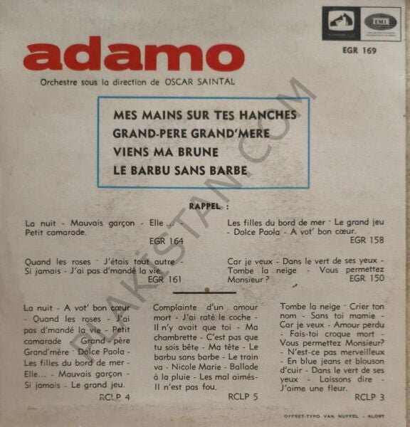 Adamo – Mes Mains Sur Tes Hanches 4 ŞARKI EP PLAK