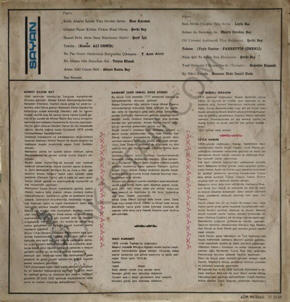 Kemâl Gürses &  Uşşak Hicaz Fasıl LP PLAK