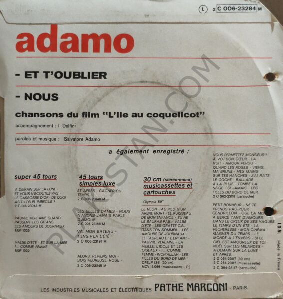 Adamo – Et T'oublier / Nous 45 LİK PLAK