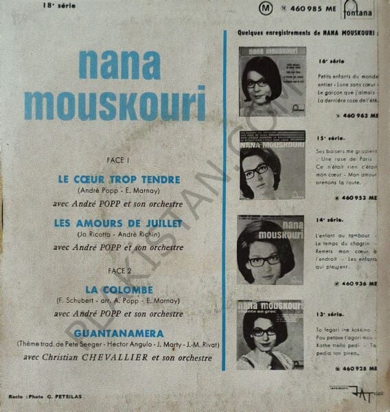 Nana Mouskouri – Le Cœur Trop Tendre 4 ŞARKI EP  PLAK
