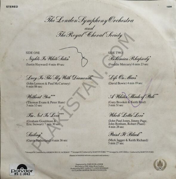 The London Symphony Orchestra  And The Royal Choral Society &  Classic Rock LP PLAK