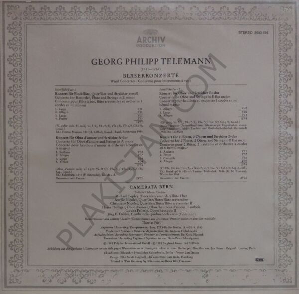Georg Philipp Telemann - Heinz Holliger · Michael Copley · Aurèle Nicolet, Camerata Bern – Bläserkonzerte · Wind Concertos LP PLAK