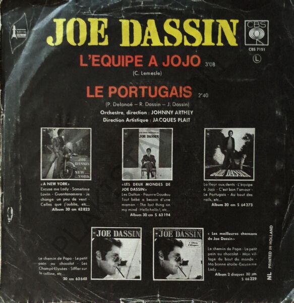 Joe Dassin – L'equipe A Jojo / Le Portugais 45 LİK PLAK