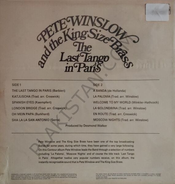 Pete Winslow The Last Tango In Paris UK Vinyl LP PLAK