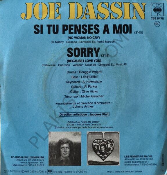 Joe Dassin – Si Tu Penses A Moi / Sorry 45 LİK PLAK