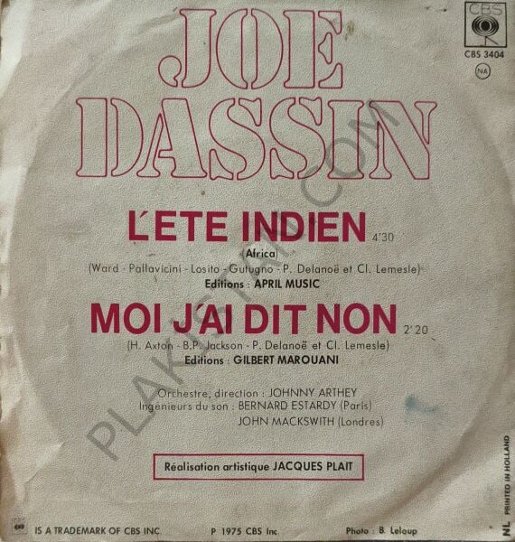 Joe Dassin – L'été Indien (Africa) 45 LİK PLAK