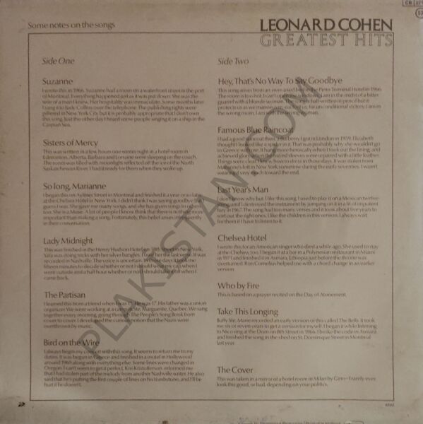 Leonard Cohen – Greatest Hits LP PLAK ( DÖNEM )