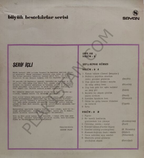 Büyük Bestekarlar Serisi - Şerif İçli Şef: Kemal Gürses Volüm 9 LP PLAK