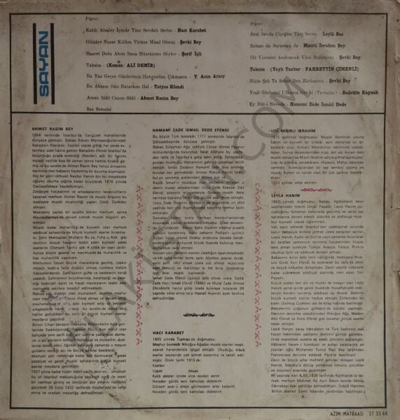 Kemal Gürses Uşşak Hicaz Fasıl LP PLAK