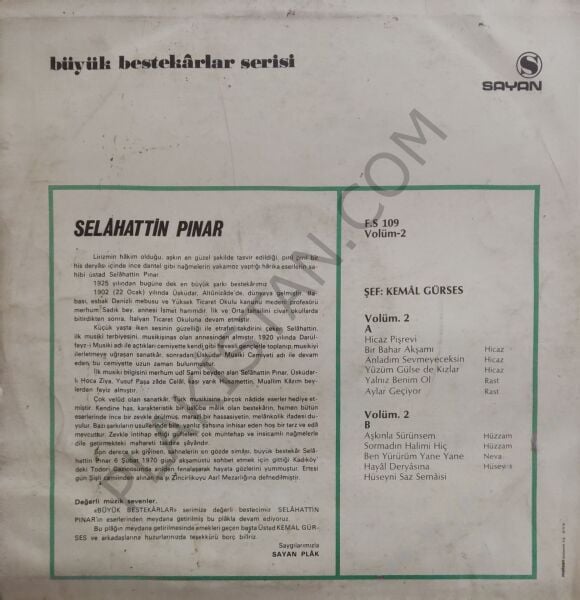 Büyük Bestekarlar Serisi Selahattin Pınar Şef Kemal Gürses LP PLAK
