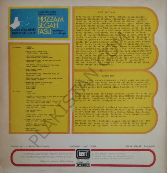 Klasik Türk Müziği Koro Ve Saz Heyeti Hüzzam Segah Faslı LP PLAK