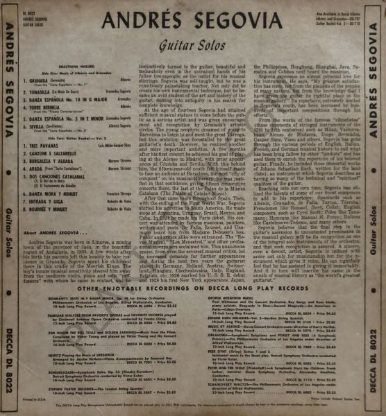 Andrés Segovia – Guitar Solos LP PLAK