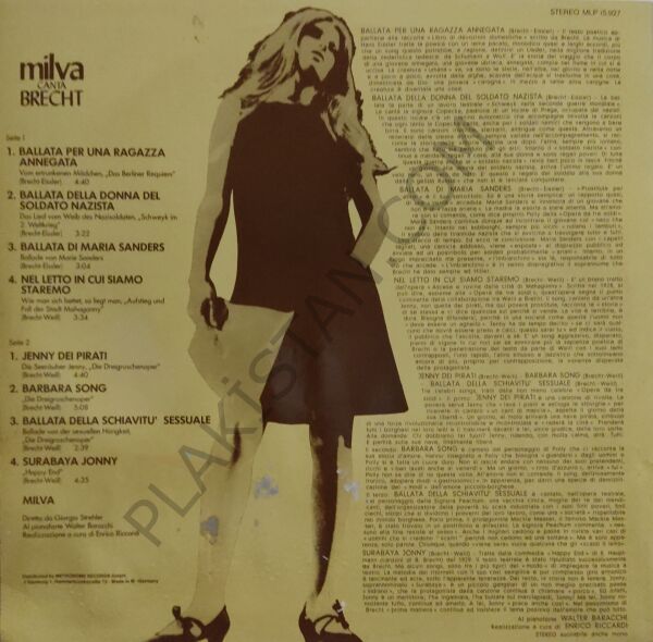 Milva Canta Brecht Diretta Da Giorgio LP PLAK
