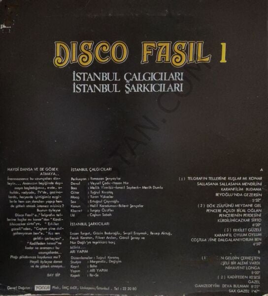 İstanbul Çalgıcıları İstanbul Şarkıcıları Disco Fasıl 1 LP PLAK