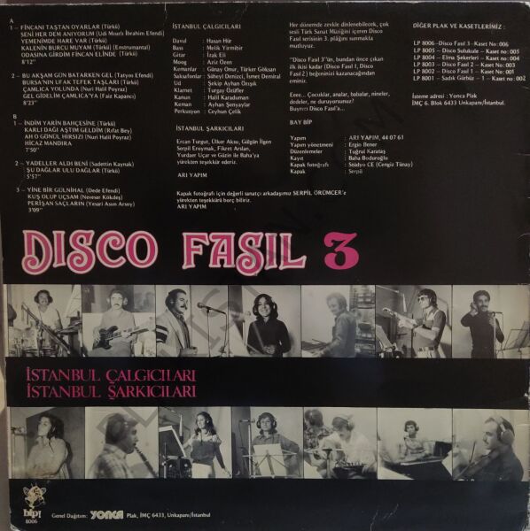 İstanbul Çalgıcıları İstanbul Şarkıcıları Disco Fasıl 3 LP